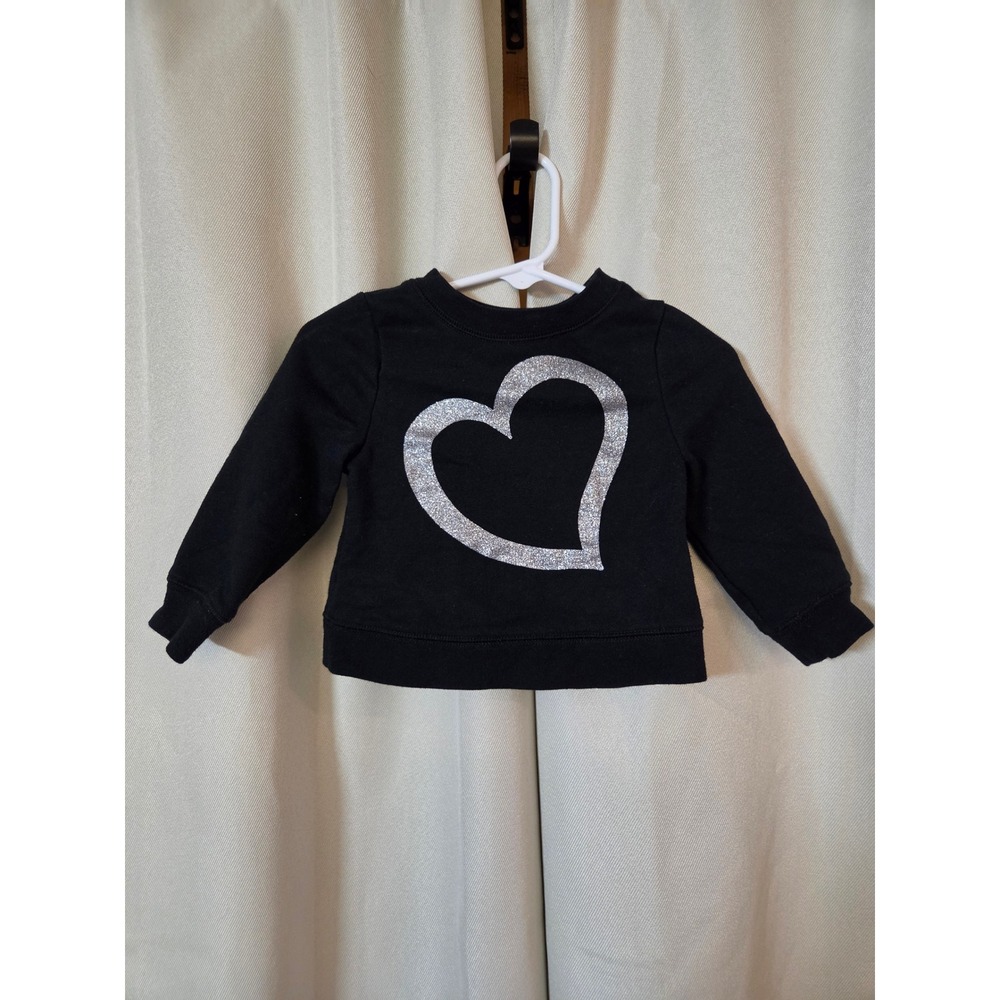 Circo Baby Girls Black Silver Glitter Heart Sweatshirt 12M Fleece Long Sleeve